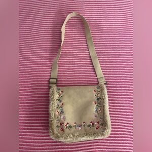 Old Navy Embroidered Floral Faux Fur Y2K Messenger Bag